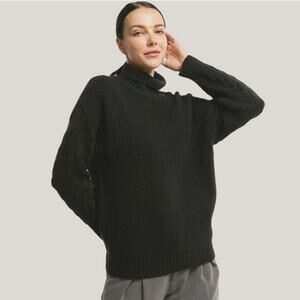 Gentle Herd Black Oversized Wool and Cashmere Turtleneck Knit Sweater